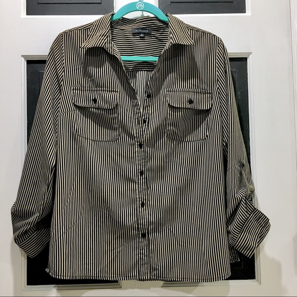 Notations Black and Tan button blouse size S